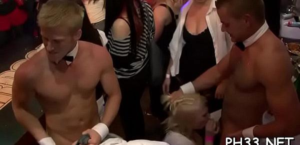 Drunk cheeks engulfing penis in club